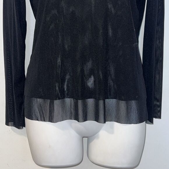 BABETTE Black Double Layer Sheer Long Sleeve Top-S - Picture 3 of 7